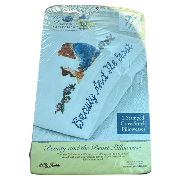 Disney Dreams Beauty‎ & The Beast Cross Stitch Pillowcase Kit Thomas Kincade New - Picture 1 of 6